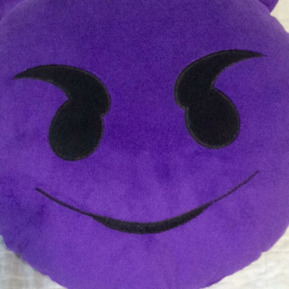 Mischief Emoji pillow, 13”, purple. K155 - Picture 3 of 4